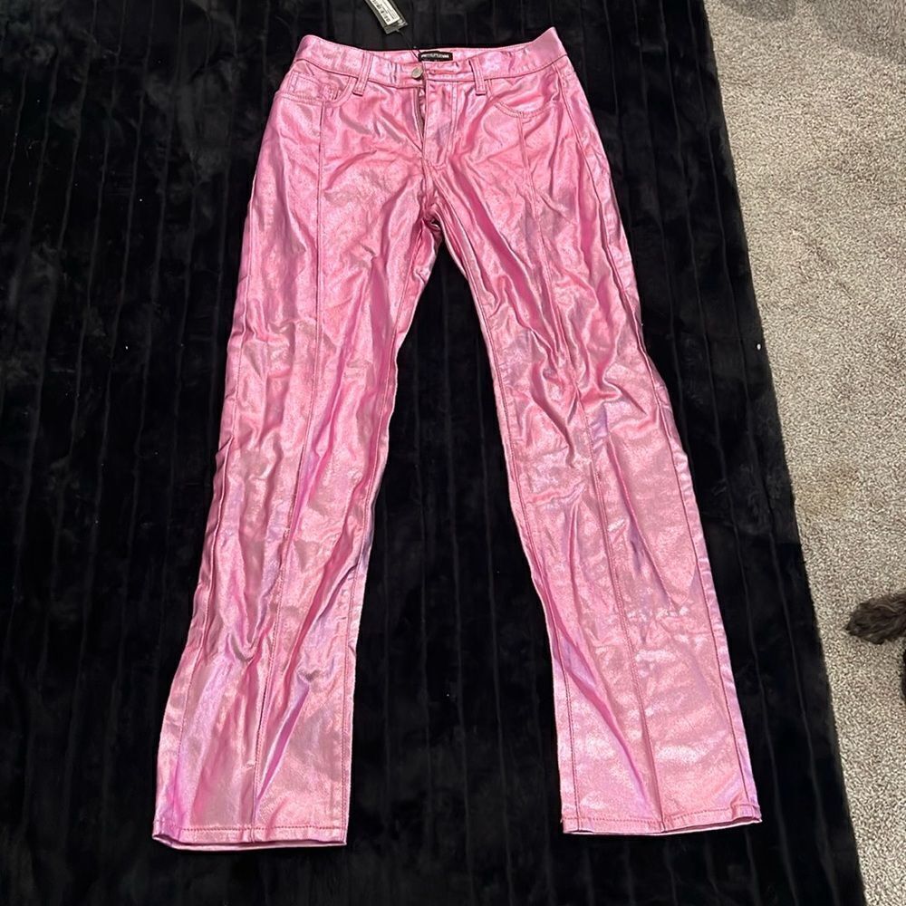 Brand New Hot Pink Metallic Coated Jeans